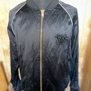 Willy Chavarria Black Satin Bomber Jacket with Embroidered Logo